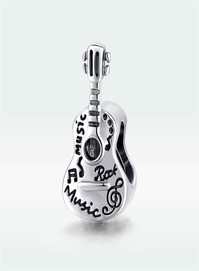 LAMOONY Guitar Charm 925 Sterling Silver Piano Bead Violin Pendant Birthday Anniversary Christmas Charm Gift for Pandora Charm Bracelet (Guitar A) - Image 2